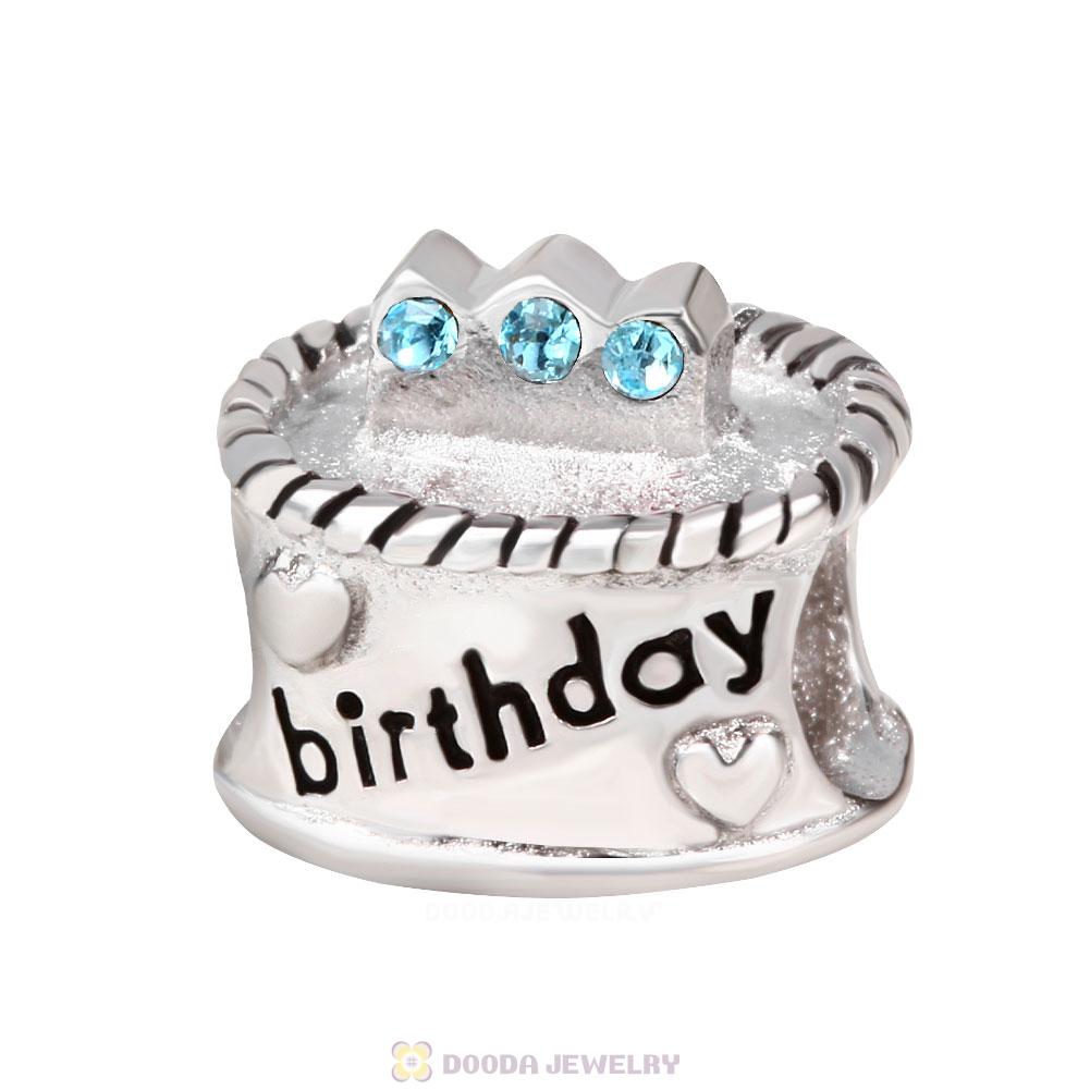 Birthday Cake Charm with Aquamarine Austrian Crystal