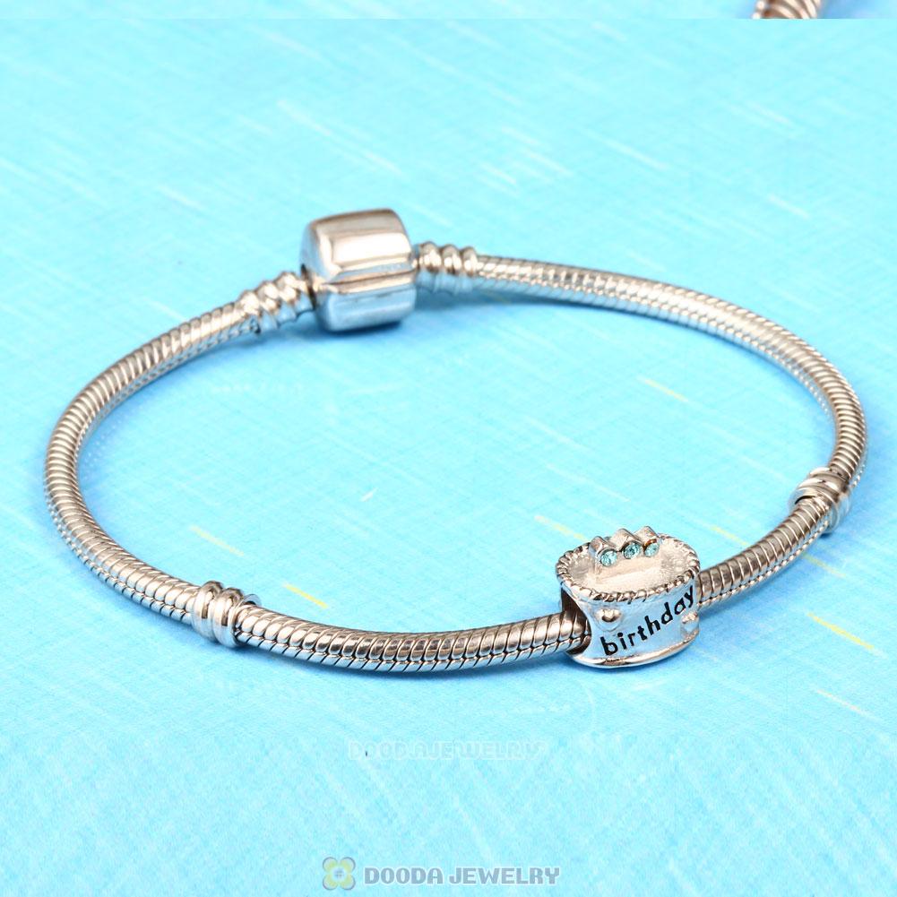 Birthday Cake Charm with Aquamarine Austrian Crystal
