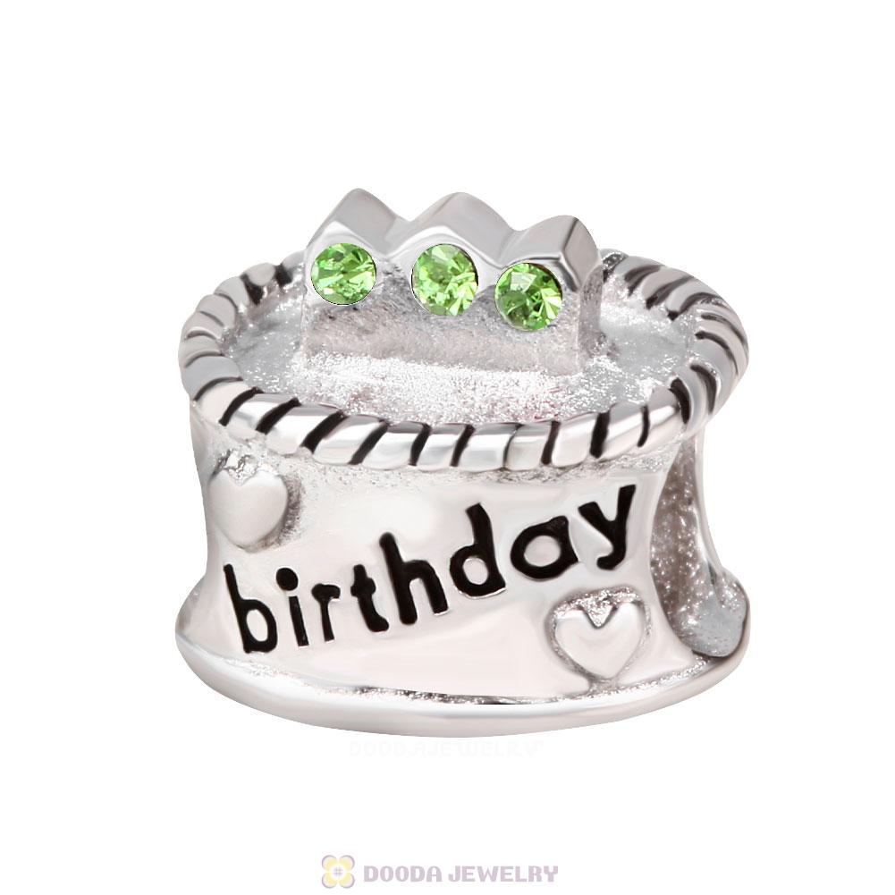 Birthday Cake Charm with Peridot Austrian Crystal