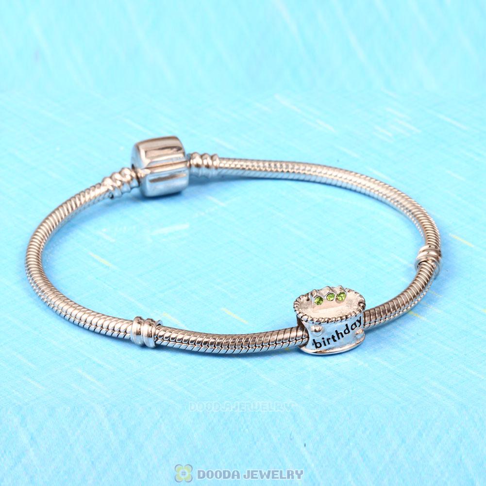 Birthday Cake Charm with Peridot Austrian Crystal