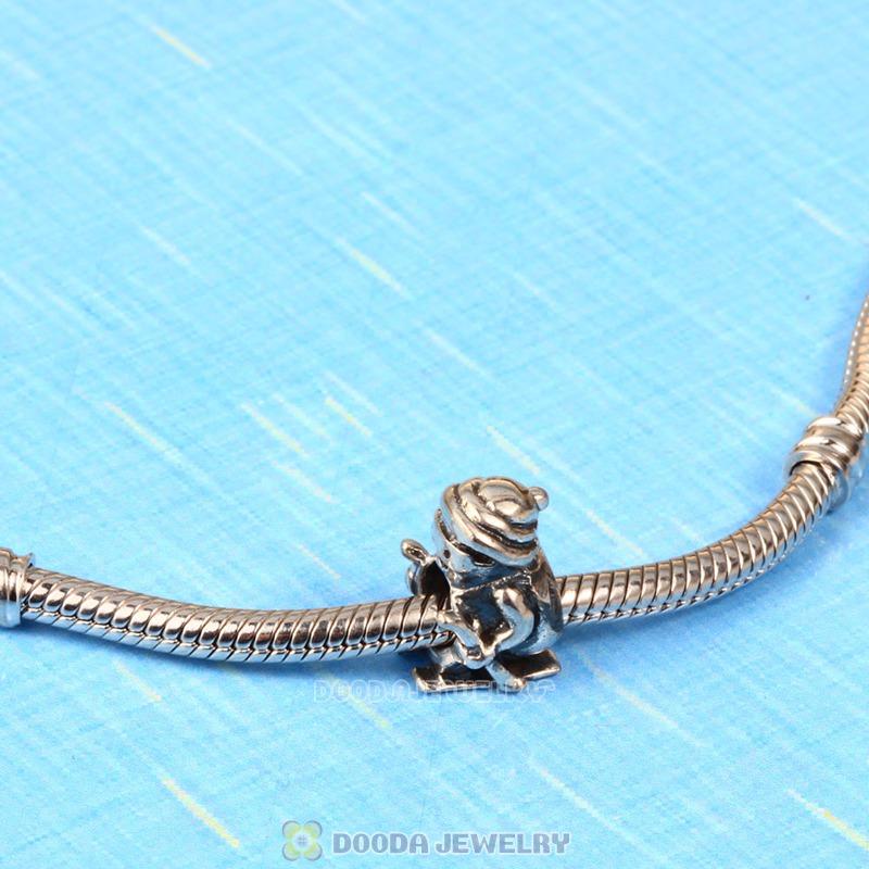 925 Sterling Silver Slider Bead in Skiing fit European Largehole Jewelry