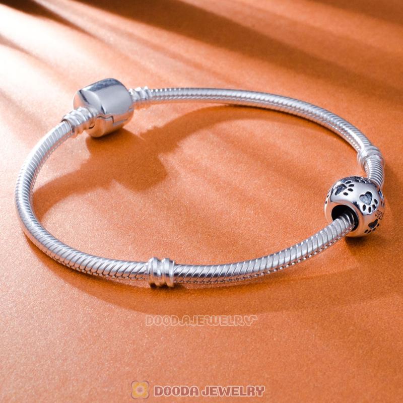 925 Sterling Silver European Heart Footprint Paw Beads