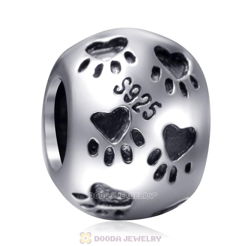 925 Sterling Silver Charm Heart Footprint Paw Beads