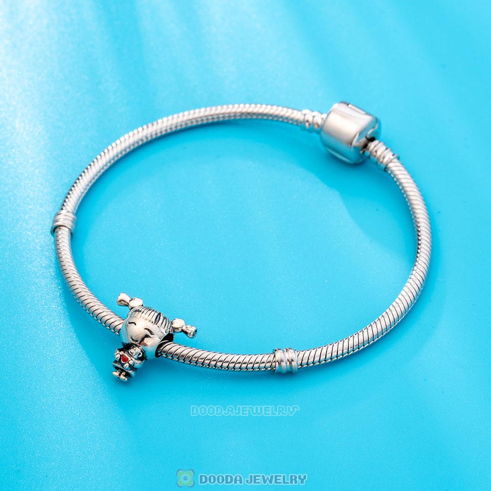 925 Solid Sterling Silver Girl with Pigtails Charm