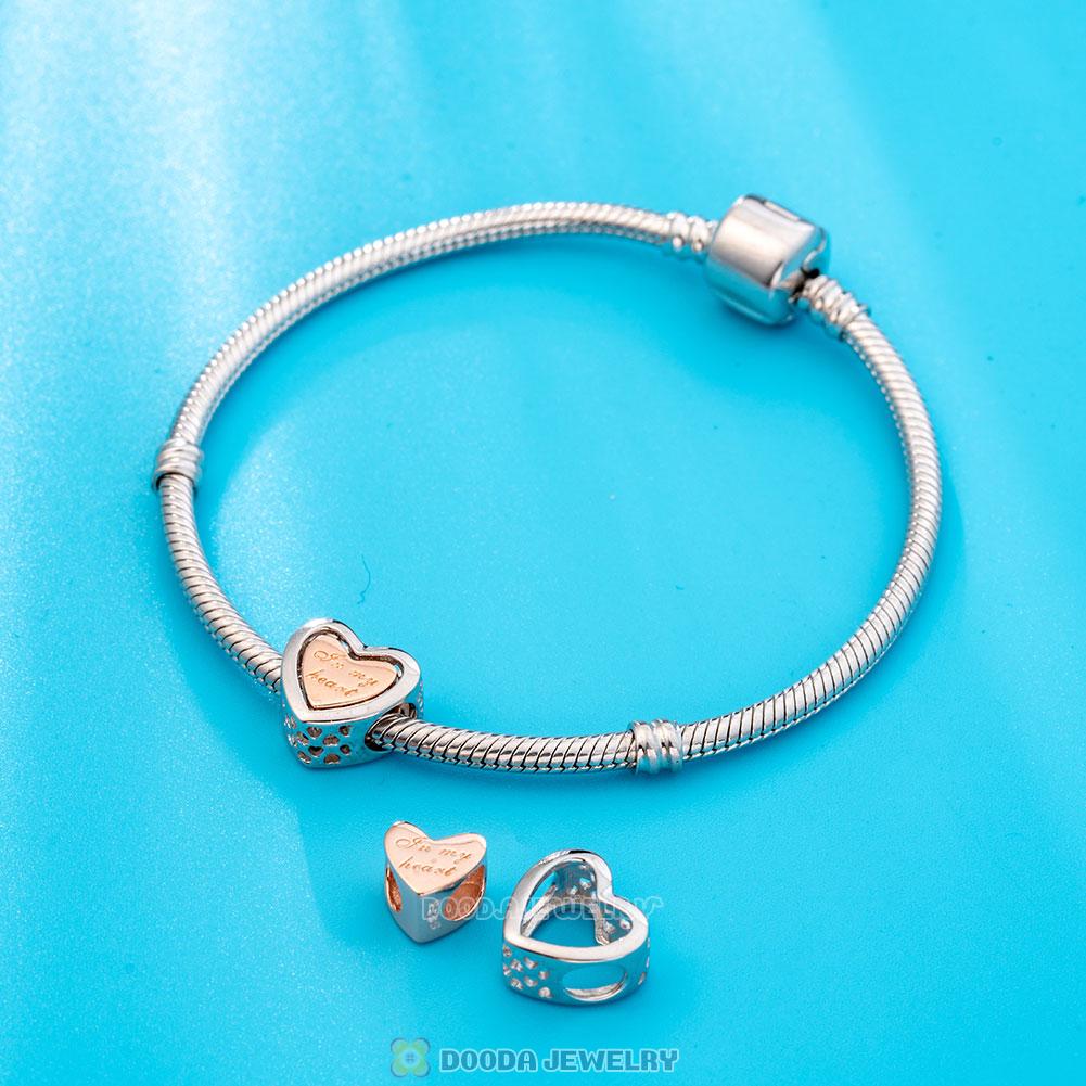 Sterling Silver and Rose Gold In My Heart Charm