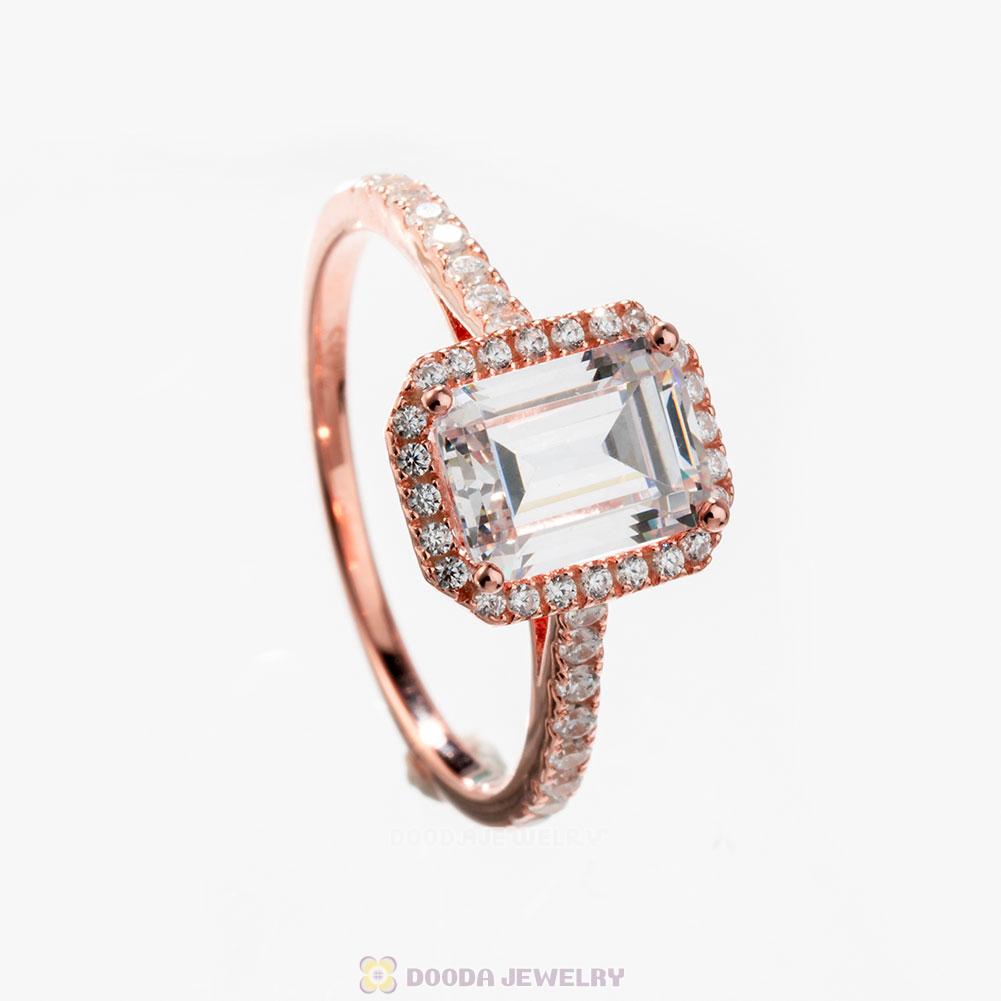 Rose Gold Zircon Rounded Square Geometric Ring