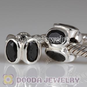 925 Sterling Silver European Style Beads with Black CZ Stone