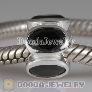 925 Sterling Silver European Style Beads with Black CZ Stone
