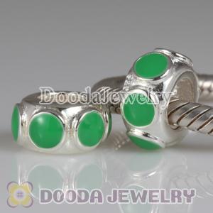 925 Sterling Silver Enamel Green StorycharmWheels Style Charm Beads