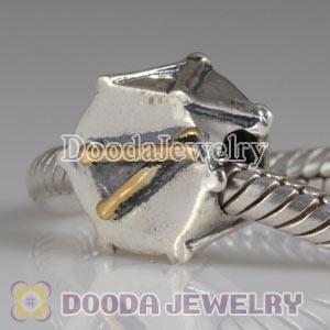 European Style Silver Drum Beads with 14K Gold Plated Wand