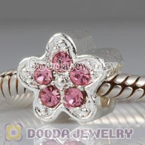 Wholesale European silver plated alloy flower beads with stone