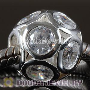 European Style Silver Disco Ball Beads with Clear CZ Stone