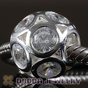 European Style Silver Disco Ball Beads with Clear CZ Stone