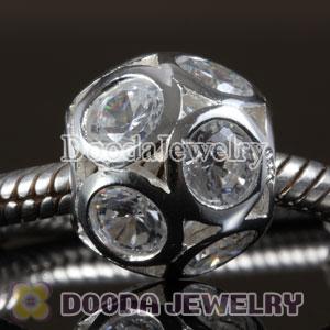 European Style Silver Disco Ball Beads with Clear CZ Stone