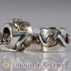European Style Silver Beads Gold Plated Circle with Stone