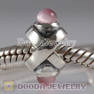 925 Sterling Silver Pink Eye Charm Beads fit European Troll Bracelet