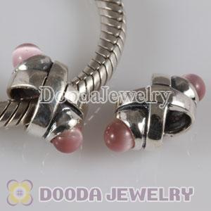 925 Sterling Silver Pink Eye Charm Beads fit European Troll Bracelet