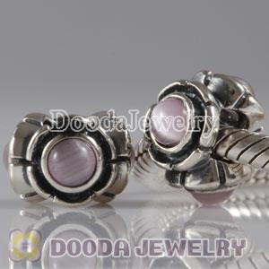 European Style Silver Beads with 3 Pink Eye CZ Stone