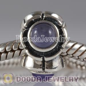 European Style Silver Beads with 3 Purple Eye CZ Stone