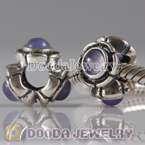 European Style Silver Beads with 3 Purple Eye CZ Stone