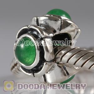 European Style Silver Beads with 3 Green Eye CZ Stone