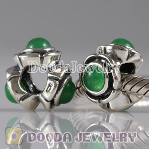 European Style Silver Beads with 3 Green Eye CZ Stone
