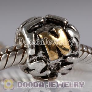 Wholesale Gold Plated Initial N European Style Alloy Charm Beads
