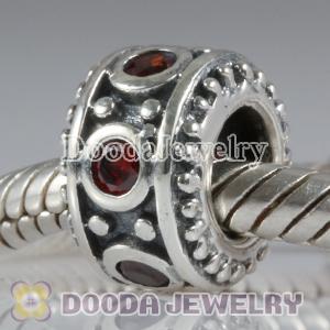 Largehole Jewelry Style Silver Beads with Red Stone