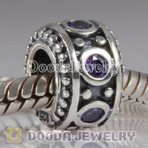 Largehole Jewelry Style Silver Beads with Purple Stone