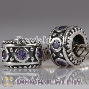 Largehole Jewelry Style Silver Beads with Purple Stone