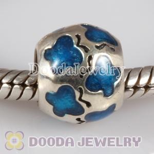 925 Sterling Silver European Style Butterfly Bead with Blue Enamel 