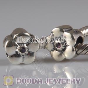 925 Sterling Silver European Style Daisy Charm Beads with Pink Stone