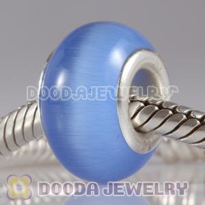 Blue Cat Eye Lampwork Glass Beads with alloy double core fit European Largehole Jewelry Bracelet