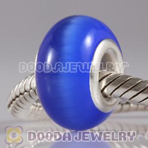 Dark Blue Cat Eye Lampwork Glass Beads with alloy double core fit European Largehole Jewelry Bracelet