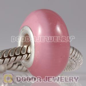 Pink Cat Eye Lampwork Glass Beads with alloy double core fit European Largehole Jewelry Bracelet