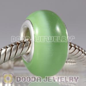 Green Cat Eye Lampwork Glass Beads with alloy double core fit European Largehole Jewelry Bracelet