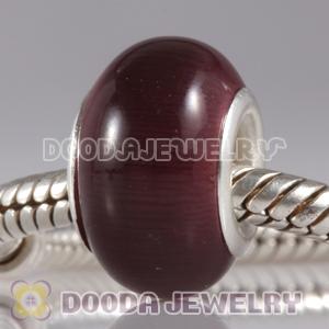 Purple Cat Eye Lampwork Glass Beads with alloy double core fit European Largehole Jewelry Bracelet