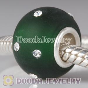 Kerastyle Silver Frosted Glass Green Bead with Austrian crystal Accents suit European Largehole Jewelry Bracelet