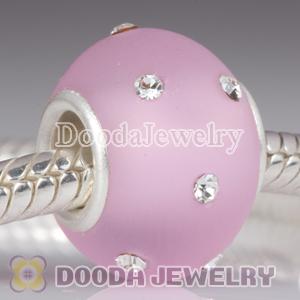 Kerastyle Silver Frosted Glass Pink Bead with Austrian crystal Accents suit European Largehole Jewelry Bracelet