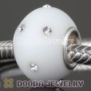 Kerastyle Silver Frosted Glass White Bead with Austrian crystal Accents suit European Largehole Jewelry Bracelet