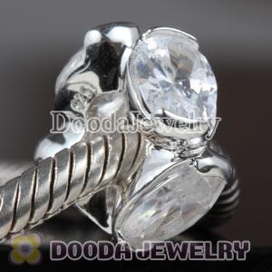 Sterling Silver White CZ Stone Charms fit European Largehole Jewelry Bracelet