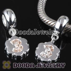 European Style Digit Charms Dangle Number 3 Bead with CZ Stone
