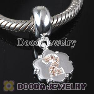 European Style Digit Charms Dangle Number 2 Bead with CZ Stone