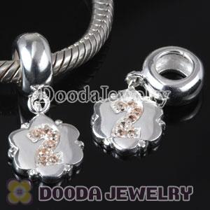 European Style Digit Charms Dangle Number 2 Bead with CZ Stone