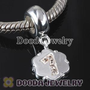 European Style Digit Charms Dangle Number 1 Bead with CZ Stone