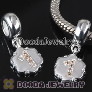 European Style Digit Charms Dangle Number 1 Bead with CZ Stone
