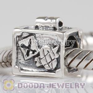 925 Sterling Silver Vintage Suitcase Charm Beads fit on European Largehole Jewelry Bracelet