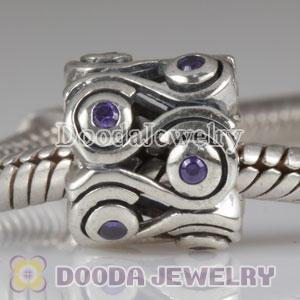 European Style Ocean Wave Purple CZ Stone Charm Beads