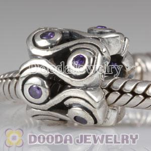 European Style Ocean Wave Purple CZ Stone Charm Beads