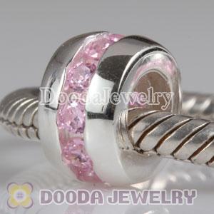 925 Sterling Silver Beads with Pink Stone fit European Largehole Jewelry Bracelet